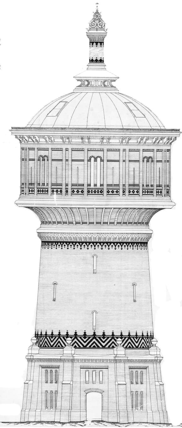 Historische Entwurfszeichnung des Wasserturms